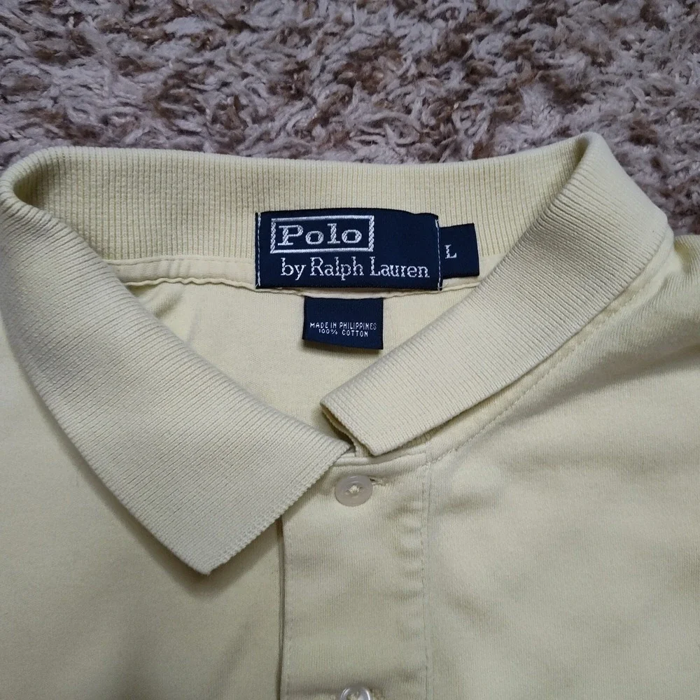 Polo Ralph Lauren Polo Shirt Mens L Yellow Short Sleeve Cotton Embroidered Pony